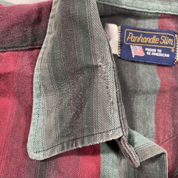 Vintage USA Panhandle Slim Men 16.5-35 Pearl Snap Western Shirt Red Blue Rodeo - Picture 7 of 10